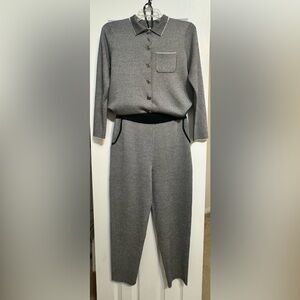 Women  Two-piece Knit Set with Metallic Silver Yarn